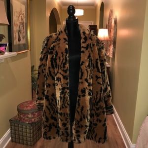 Faux Fur Animal Print Swing Coat